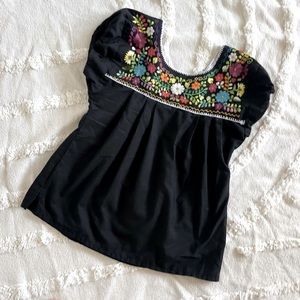 Mexican Festival Peasant Shirt with Colorful Embroidery, Size S